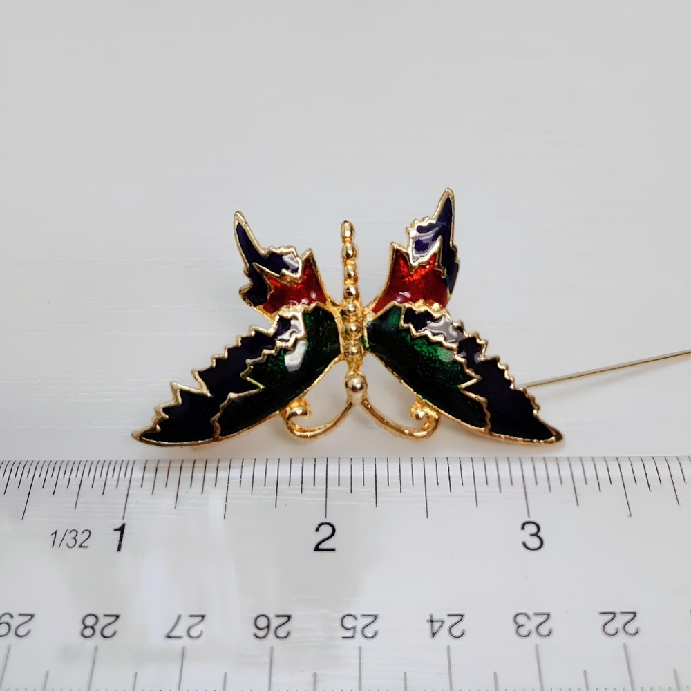 💎 2/$15 Gold tone Multi color Enamel Butterfly Brooch Pin Blue Green Red - Picture 6 of 7
